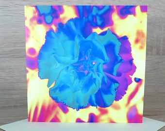 Flower card blue carnation. Romantic greetings card. Birthday, Anniversary, Mother's day, wedding card., Thank you.  Blank inside