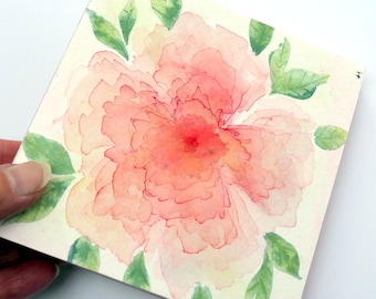 Abstract Watercolour Painting of frilly pink flower (No. 4) on a Wood Panel - 12x12 cms