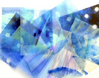 Vellum Paper ephemera, Scrap booking, Collage, Decoupage papers. Blue mix. 10 x A7 papers.