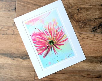 A4 print from original painting. Watercolour and ink. 'Fire flower'