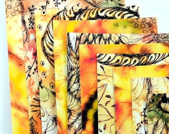 Scrapbooking Ephemera, Orange Fall Sticker Papers, Original Painting Prints, Set of 10 A6
