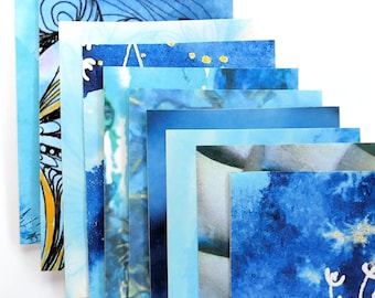Sticker Papers, Scrapbooking Ephemera. Blues. Original Paintings and Photographs. Set of 10 size A6