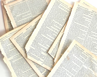Vintage bible pages, ephemera for junk journalling, scrapbooks, collages, art. Paper is thin and delicate, aged and yellowed. 20 pages