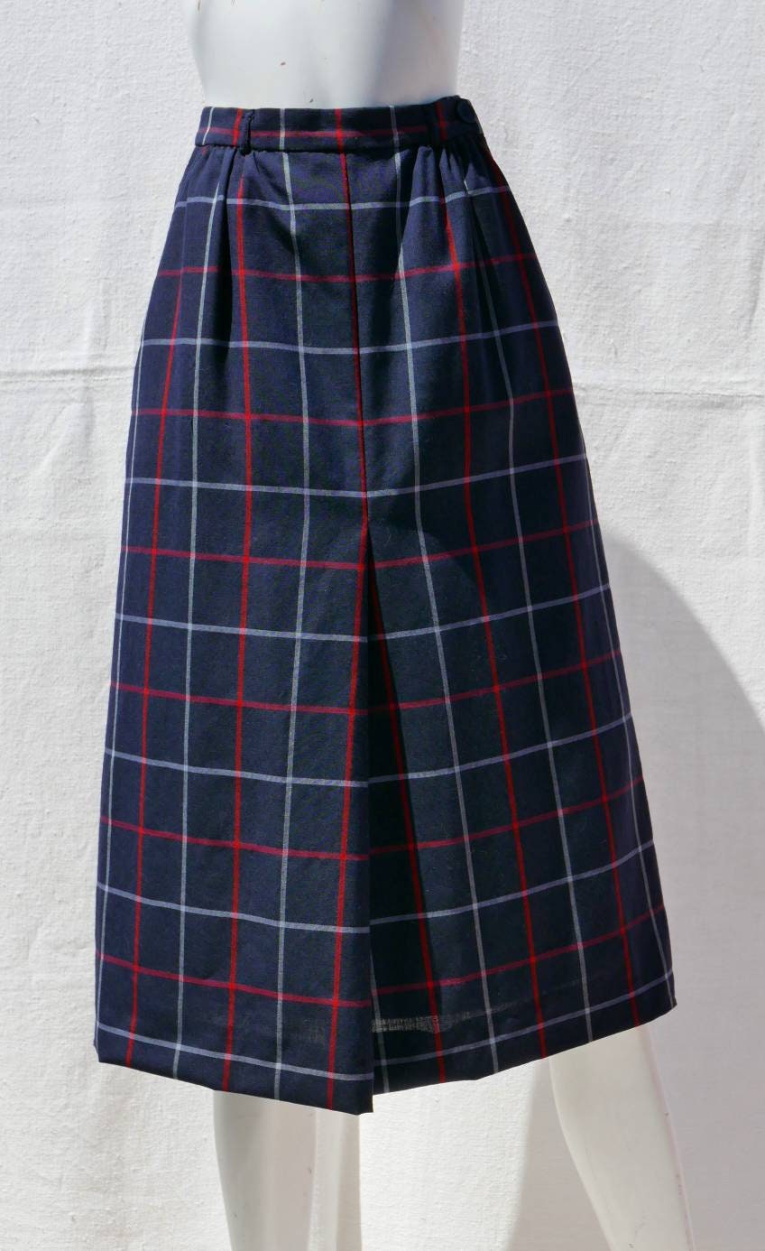 Image of 's Burberry Navy Check Wool Skirt