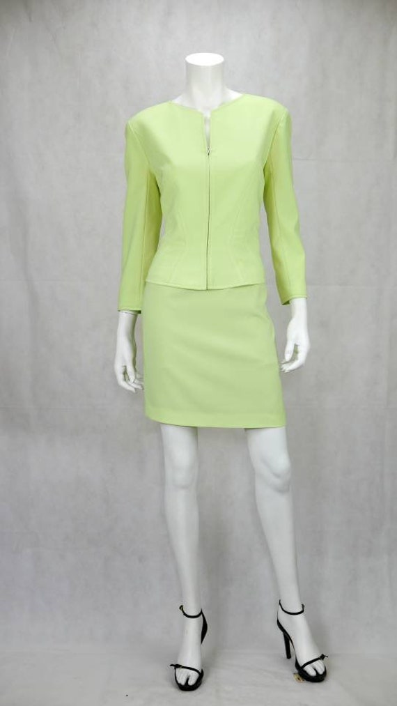 1990s Thierry Mugler light lime skirt suit