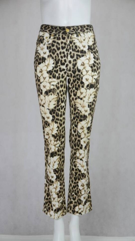 1990s Rocco Barocco floral leopard trousers