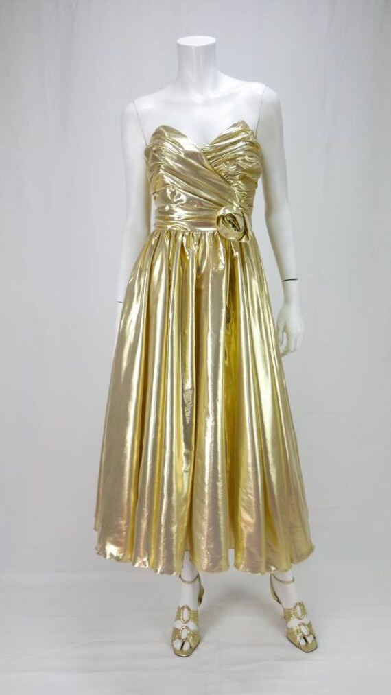 1980s Gold lame prom dress