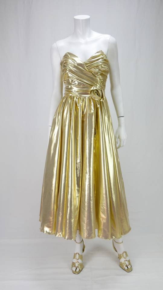 Image of S Gold Lame Prom Dress