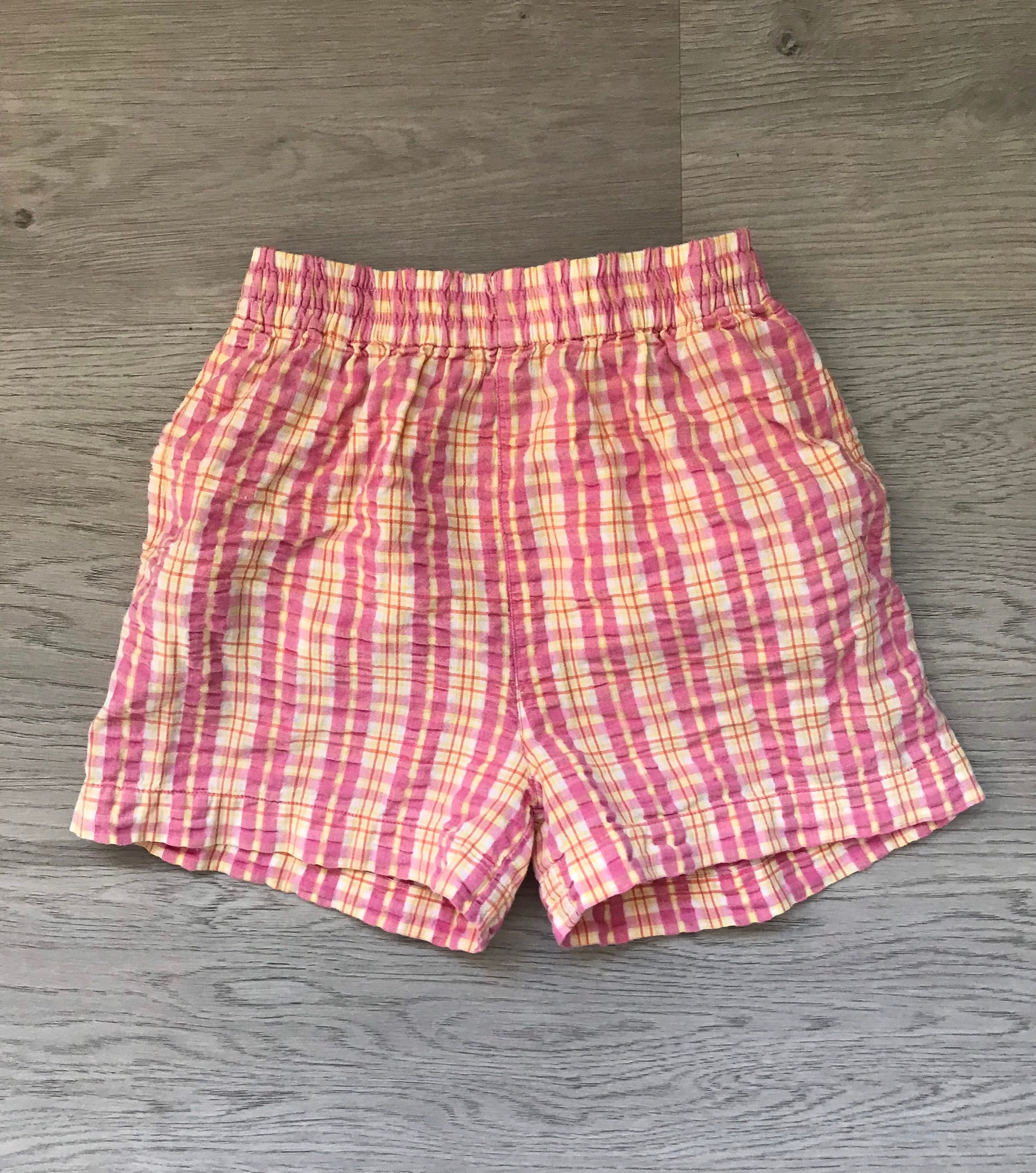 Vintage 1990s Girls Pink & Yellow Check Bermuda Shorts, Pull