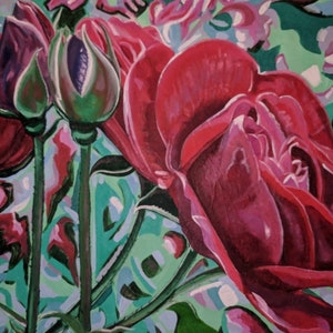 Wild Love - Three Red Roses Acrylic Painting on Canvas - Floral Wall Art, Elegant Home Decor, Original Artwork, Mother&#39;s Day Gift