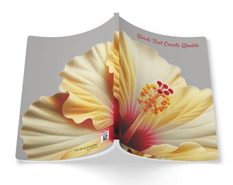 Tropical Hibiscus - Softcover Journal - Grey -Yellow White Red Floral Diary Notebook, Writing Pad, Nature Theme