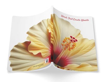 Tropical Hibiscus Softcover Journal, Yellow White Red Floral Diary Notebook, Botanical, Writing Pad, Flower Pattern Sketchbook, Nature Theme