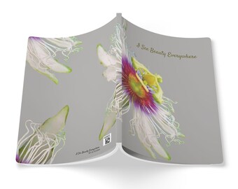 Passion Flower Softcover Journal - Grey - Floral Notebook for Writing, Sketching, Planning - Lined Pages, Gift for Nature Lover, Botanical