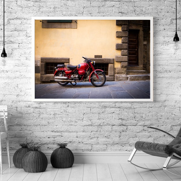 Vintage Moto Guzzi Motorbike in Tuscany, Italy - professional quality photographic print