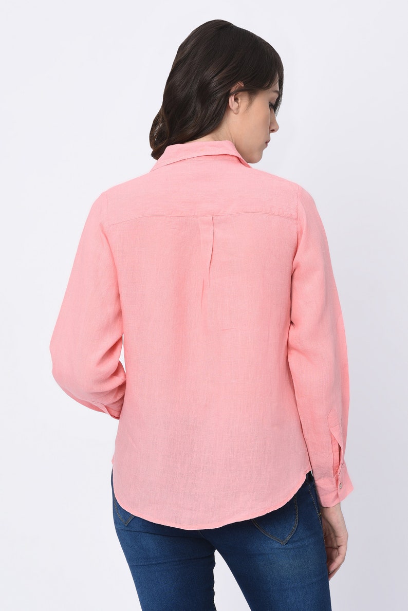Linen Shirt Blouse in Pink Summer Blouse in Peach Rose Color