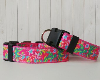 1"(w) Flamingo Dog Collars & Leashes sold individually and in sets.