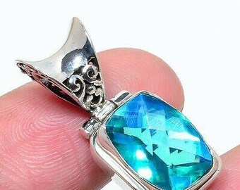 Vintage Natural Mystic Topaz Pendant, Gemstone Pendant, Multi Color Pendant, 925 Sterling Silver Jewelry, Wedding Gift, Pendant For Daughter