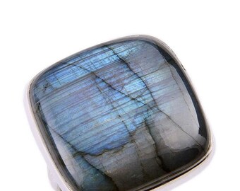 Elegant Labradorite Ring Size 9, Gemstone Ring, Black Band Ring, 925 Sterling Silver Jewelry, Wedding Gift, Ring For Love