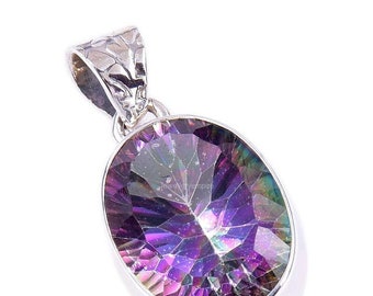 Precious Mystic Topaz Pendant, Gemstone Pendant, Multi Color Pendant, 925 Sterling Silver Jewelry, Engagement Gift, Pendant For Sister