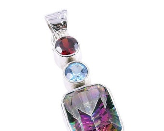 Valuable Mystic Topaz Pendant, Gemstone Pendant, Multi Color Pendant, 925 Sterling Silver Jewelry, Wedding Gift, Pendant For Brides Maid