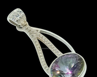 Vintage Natural Mystic Topaz Pendant, Gemstone Pendant, White Pendant, 925 Sterling Silver Jewelry, Engagement Gift, Pendant For Mother