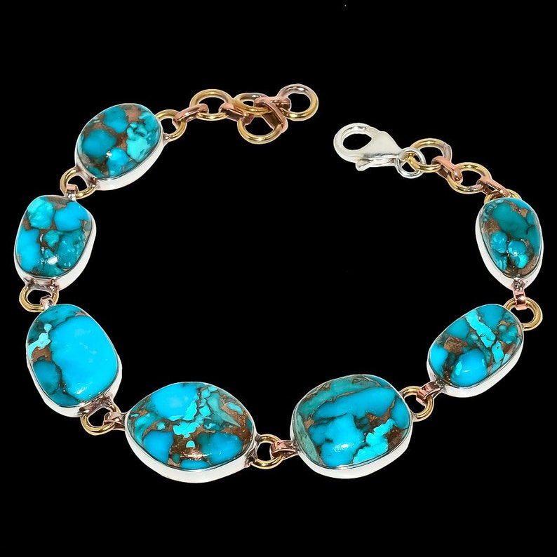 Nice Blue Copper Turquoise,Handmade Bracelet,Blue Color Bracelet,Gemstone 925 Sterling Silver Jewelry,For Her Jewelry,Bracelet Size-7-9