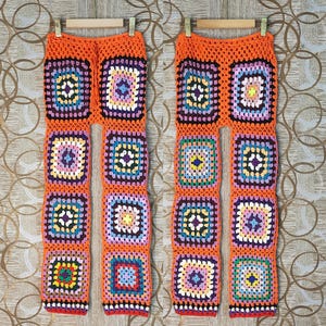 Hand Crochet Granny Square Patchwork Pants: Funky Knit Trousers