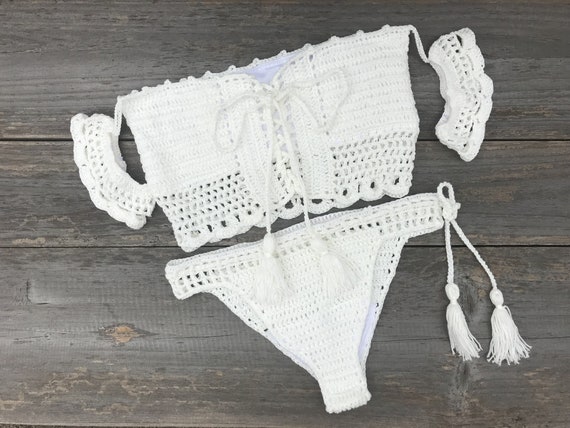 Crochet bikini set bathing suit swimwear off shoulder bikini | Etsy
