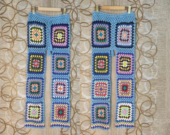 Pantalones de cuadros de la abuela, pantalones patchwork, pantalones de ganchillo hechos a mano, pantalones de punto unisex