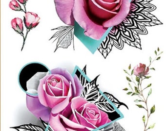 Pink Rose Tattoo Etsy Pink Rose Tattoo Etsy