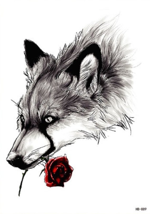Lobo rosa diseño temporal tatuajes pegatinas cuerpo arte - Etsy España
