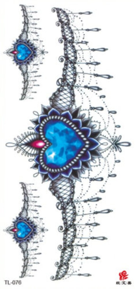Temporary Tattoos Sticker Blue Crystal Heart Design Body Art Etsy Temporary Tattoos Sticker Blue Crystal Heart Design Body Art Etsy
