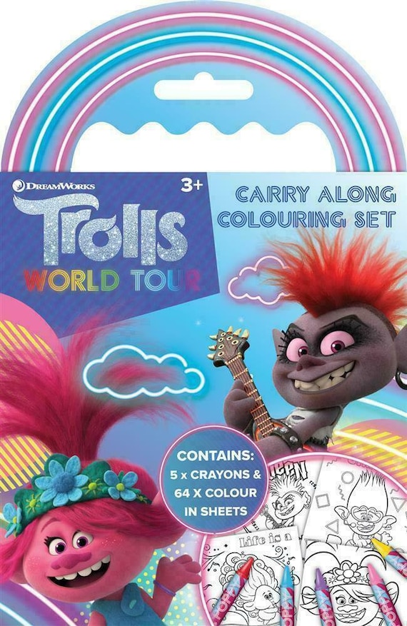 Kids Trolls Carry Along Coloring Set Drawing Activity 5 Colours 64 Sheet 