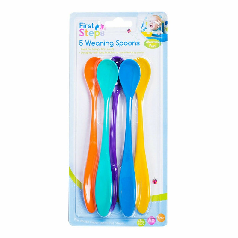 First Steps Baby Feeding Weaning Spoons Long Handle Easy Feed Etsy