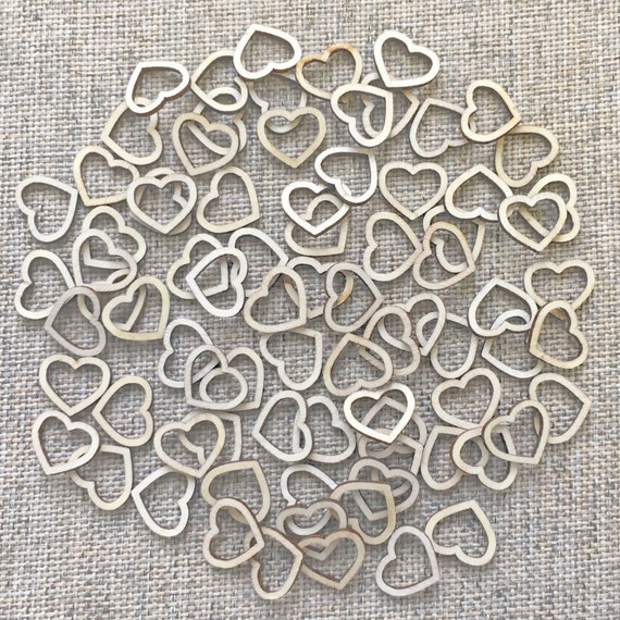 Wedding Wooden Shabby Chic Craft Scrapbook Vintage Confetti Hearts 15mm