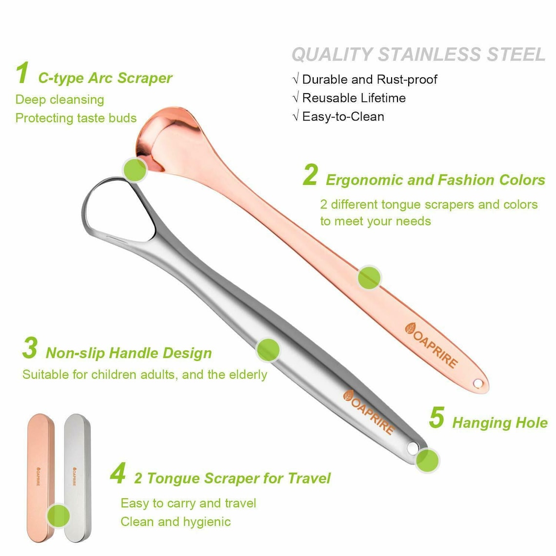 Adult Stainless Steel Tongue Scraper Cleaner Silver Rose Gold Etsy