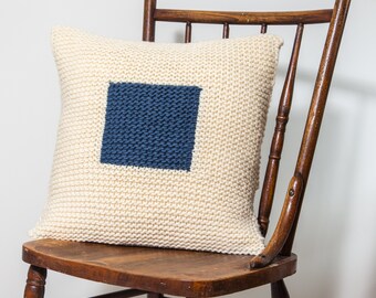 Letter S Maritime Signal Flag + Initial //  Pillow Cover // hand knit in wool // 20" × 20"