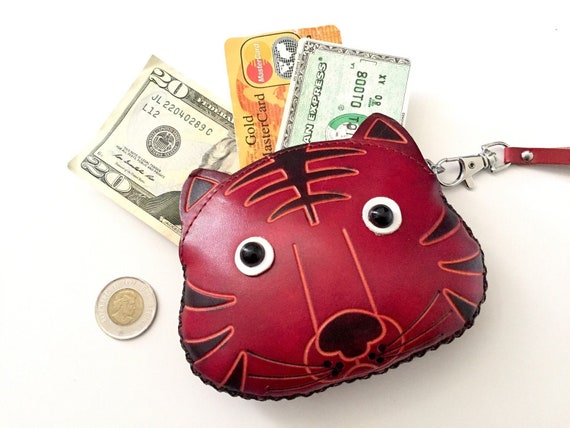 Leather Cat Wallet Change Purse Credit Card Holder Girls Wallet With Wrist Strap Tiger Lion Safari Tabby Cat Kids Childs Wallets Etsy Ireland