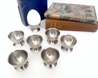 Denmark Egg Cups - Set of 3 - Danish Kitchen Decor - Denmark Stainless Steel Egg Cups Vintage Egg Cup Set - Mid Century Modern Metal Egg Cup