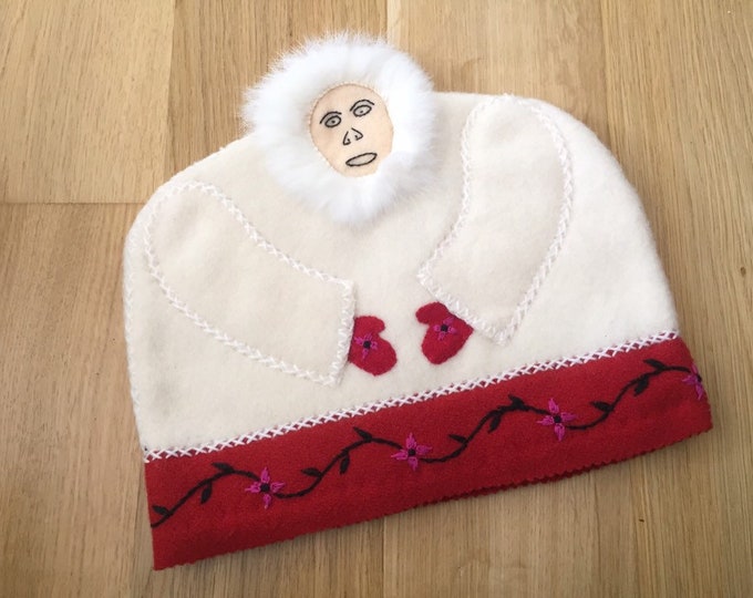 Inuit Tea Cozy Native Canadian Art Wool and Real Fur Inuit Art Eskimo