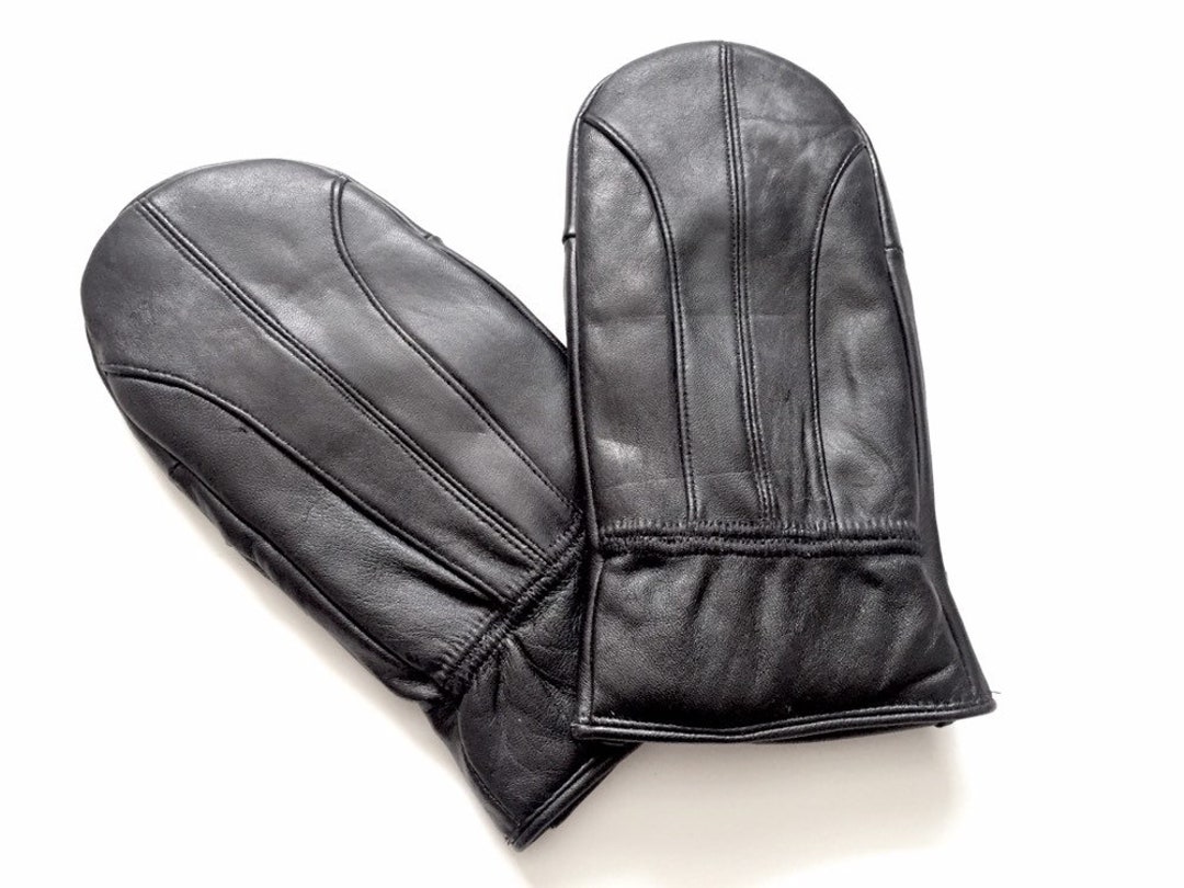 Black Leather Mittens Womens Gloves Winter Gloves for Women Ladies