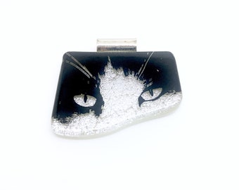 Art Glass Cat Pendant - Cat Lover Gift - Silver Cat Neclace Pendant - Gifts for Cat Lovers - Glass Pendant Cat - Cat Jewelry - Studio Glass