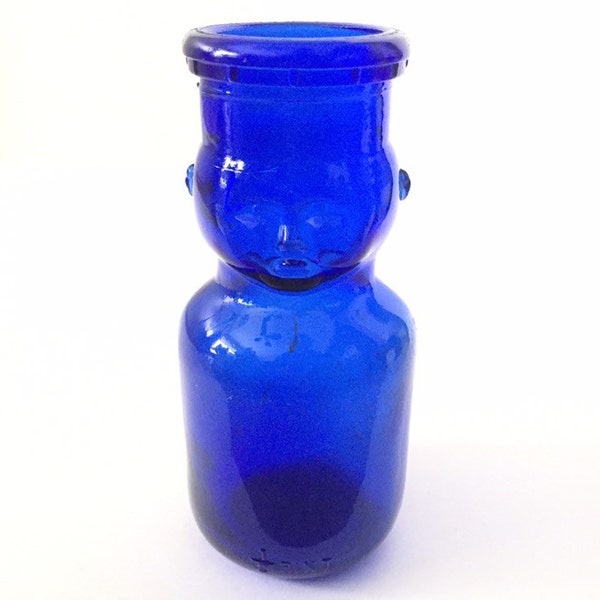 Brookfield Milk Bottle - Cobalt Blue Glass Cream Top Milk Bottle - Baby Top - Half Pint Milk Bottle with Face - Bottle Collector Collectible