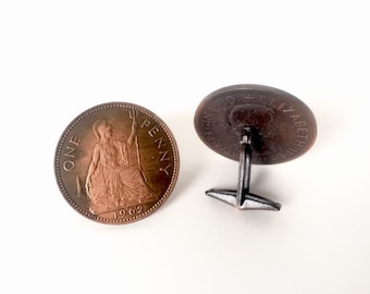 Copper Penny Cufflinks - 1962 Pennies - Vintage Coin Cufflinks for Men - Copper Cufflinks - British Pennies - Mens Cufflinks - Antique Coins