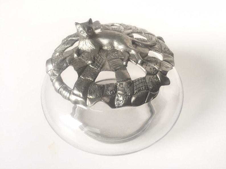 Cat String Holder Pewter Cat Potpourri Holder Gifts for Cat Lover Cat Gifts Seagull Pewter Anchor Hocking Glass Cat Potpourri Bowl
