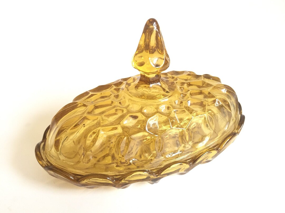 Glass Butter Dish Amber Glass Butter Keeper Fancy Butter Dish Vintage