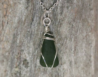 Olive beachglass pendant