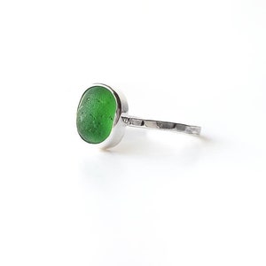 Beach glass ring | sea glass ring | stacker ring | sterling silver ring | green beach glass | beach jewelry | handmade ring | silver ring