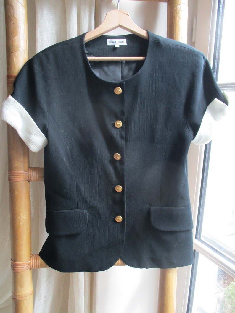 GERARD DAREL JACKET French designer vintage jacket black with white sleeves and golden buttons