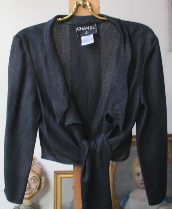 CHANEL JACKET wrap shirt black wrap jacket shirt,